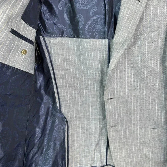 Robert Talbot Linen Blazer Men’s Medium Sports Coat 3 Buttons Blue with Stripes - Picture 6 of 9